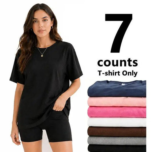 【Limited Time Deal】【Fast Shipping】 Women Short Sleeve T-Shirt Multipack, Loose Fit Solid Color round Neck Casual Tops, Summer Daily Basic Tees for Women Tshirt Womenswear Crewneck Shortsleeve#Summervibes（Only T-Shirt）