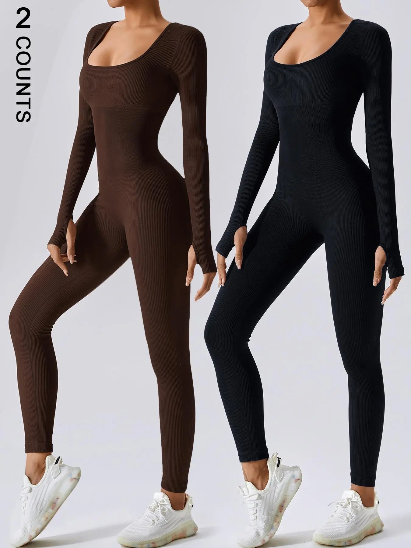 Women'S Solid Ribbed Long Sleeve Sports Playsuit Tummy Control Jumpsuit, Workout Ribbed Long Sleeve Exercise Bodycon Jumpsuit, Seamless Jumpsuits One-Piece Yoga Suit, Summer Outfits 2024, Stretchable Activewear